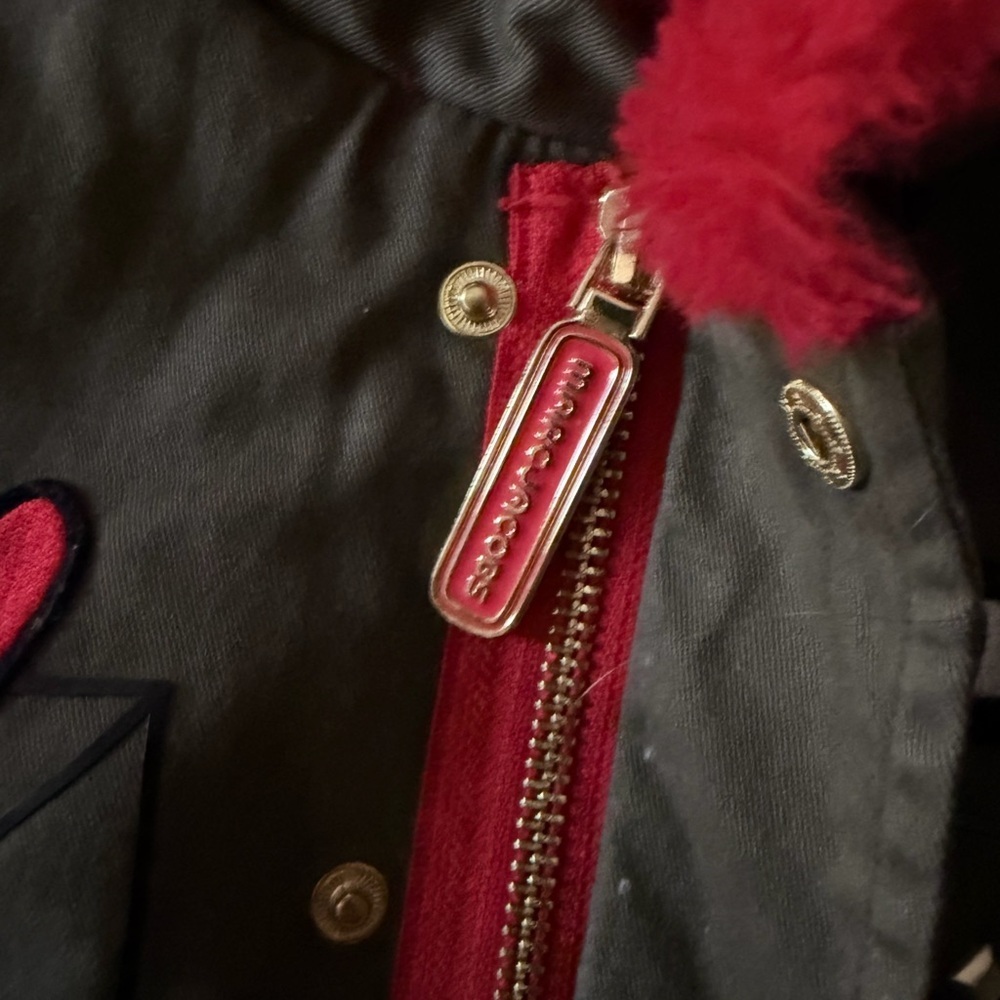 Little Marc Jacobs girls olive green & red faux fur lined winter parka patches - Picture 14 of 16